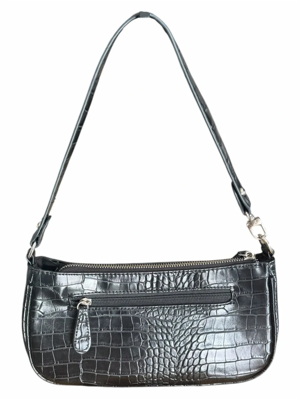 Classic Croc-Embossed Shoulder Bag in Black